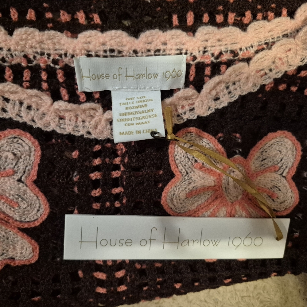 House or Harlow 1960 Crochet Fringe Bow Poncho Sweater NWT - Picture 7 of 10